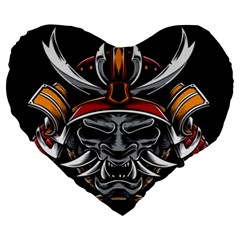 Samurai Oni Mask Large 19  Premium Heart Shape Cushions by Saga96