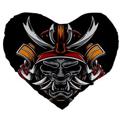 Samurai Oni Mask Large 19  Premium Flano Heart Shape Cushions