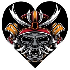 Samurai Oni Mask Wooden Puzzle Heart by Saga96