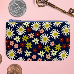 Floral Abstract Vector Seamless Pattern With Chamomile And Alpine Flowers In Minimalistic Style  Hand-drawn Botanical Repeated Background   Large Coin Purse by EvgeniiaBychkova