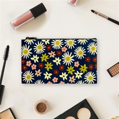 Floral Abstract Vector Seamless Pattern With Chamomile And Alpine Flowers In Minimalistic Style  Hand-drawn Botanical Repeated Background   Cosmetic Bag (small) by EvgeniiaBychkova