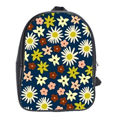 Floral Abstract Vector Seamless Pattern With Chamomile And Alpine Flowers In Minimalistic Style  Hand-drawn Botanical Repeated Background   School Bag (xl)