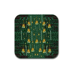 Guitars In The Most Beautiful Landscape Of Fantasy And Sakura Rubber Square Coaster (4 Pack)  by pepitasart