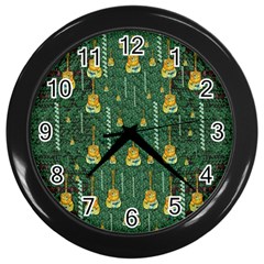 Guitars In The Most Beautiful Landscape Of Fantasy And Sakura Wall Clock (black) by pepitasart