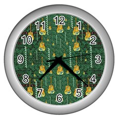 Guitars In The Most Beautiful Landscape Of Fantasy And Sakura Wall Clock (silver) by pepitasart