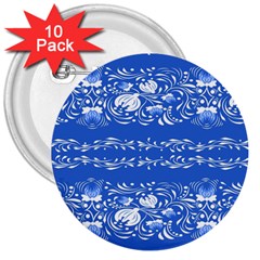 Blue Flowers 3  Buttons (10 Pack)  by Eskimos