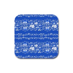 Blue flowers Rubber Square Coaster (4 pack) 