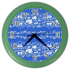 Blue Flowers Color Wall Clock by Eskimos