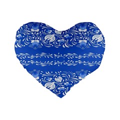 Blue Flowers Standard 16  Premium Heart Shape Cushions by Eskimos