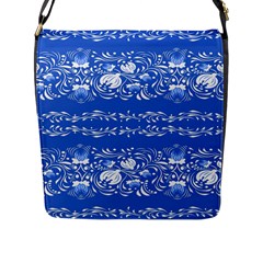 Blue Flowers Flap Closure Messenger Bag (l) by Eskimos