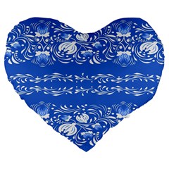 Blue flowers Large 19  Premium Flano Heart Shape Cushions