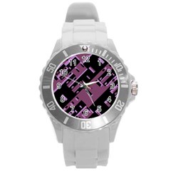 Dark Geometric Shapes Print Pattern Round Plastic Sport Watch (l) by dflcprintsclothing