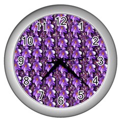 Flowers Into A Decorative Field Of Bloom Popart Wall Clock (silver) by pepitasart