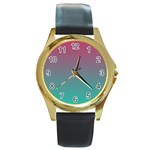 Teal Sangria Round Gold Metal Watch Front