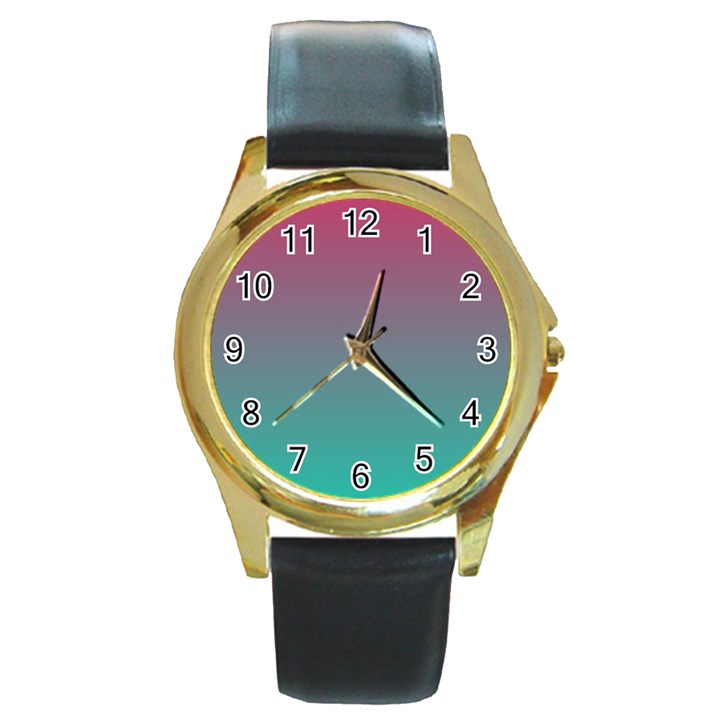 Teal Sangria Round Gold Metal Watch