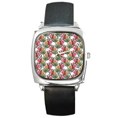 Flowers Pattern Square Metal Watch by goljakoff