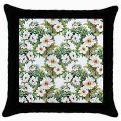 White Flowers Throw Pillow Case (black) by goljakoff