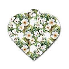 White Flowers Dog Tag Heart (one Side) by goljakoff