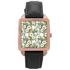 White Flowers Rose Gold Leather Watch  by goljakoff