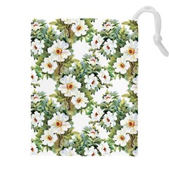 White Flowers Drawstring Pouch (5xl) by goljakoff