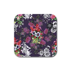 Purple Flowers Rubber Square Coaster (4 Pack)  by goljakoff