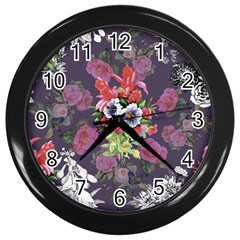 Purple Flowers Wall Clock (black) by goljakoff