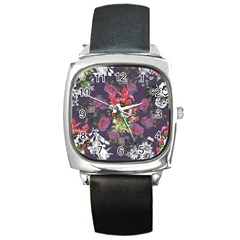 Purple Flowers Square Metal Watch by goljakoff