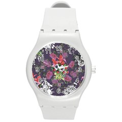 Purple Flowers Round Plastic Sport Watch (m) by goljakoff