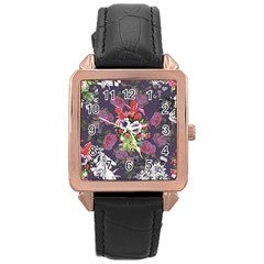 Purple Flowers Rose Gold Leather Watch  by goljakoff