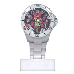 Purple Flowers Plastic Nurses Watch by goljakoff