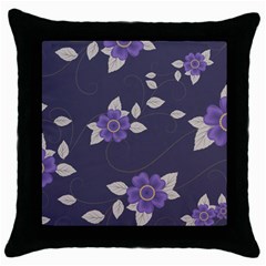 Purple Flowers Throw Pillow Case (black) by goljakoff