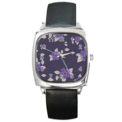 Purple Flowers Square Metal Watch by goljakoff