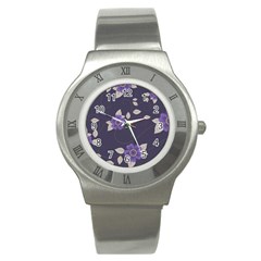 Purple Flowers Stainless Steel Watch by goljakoff