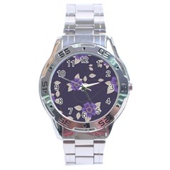 Purple Flowers Stainless Steel Analogue Watch by goljakoff