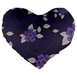 Purple flowers Large 19  Premium Flano Heart Shape Cushions Front