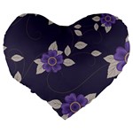 Purple flowers Large 19  Premium Flano Heart Shape Cushions Back