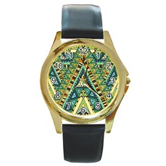 Native Mandala Round Gold Metal Watch by goljakoff