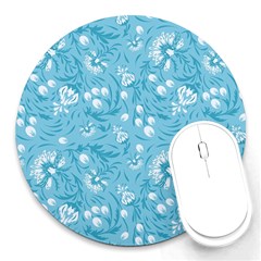 Blue White Flowers Round Mousepads by Eskimos