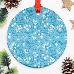 Blue White Flowers Ornament (round) by Eskimos