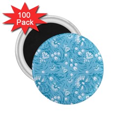 Blue White Flowers 2 25  Magnets (100 Pack)  by Eskimos