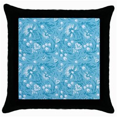 Blue White Flowers Throw Pillow Case (black) by Eskimos