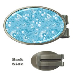 Blue White Flowers Money Clips (oval)  by Eskimos