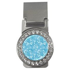 Blue White Flowers Money Clips (cz)  by Eskimos