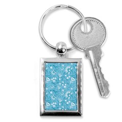 Blue White Flowers Key Chain (rectangle) by Eskimos