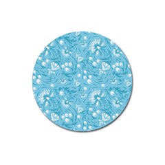 Blue White Flowers Magnet 3  (round) by Eskimos