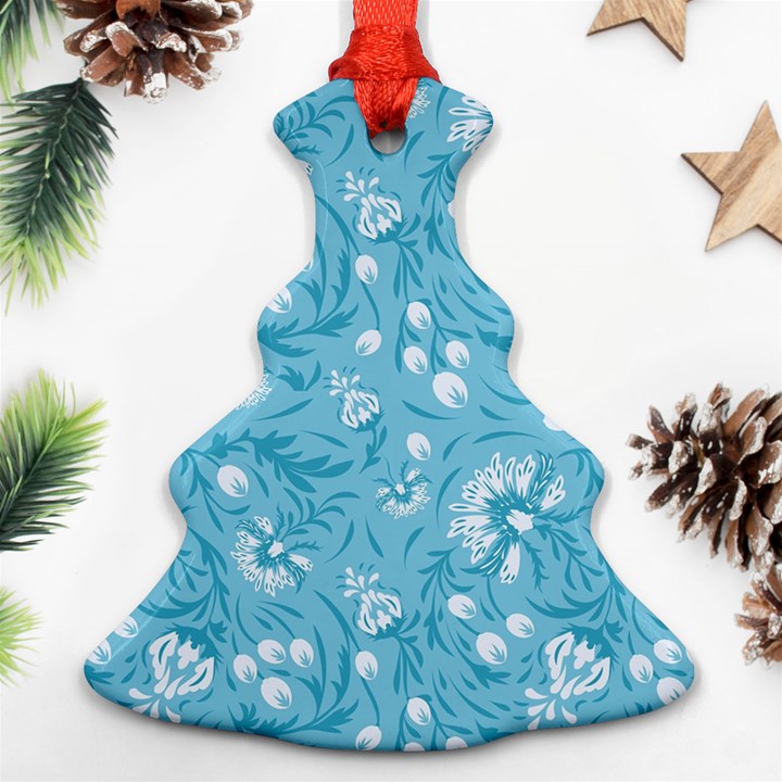 Blue white flowers Christmas Tree Ornament (Two Sides)