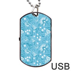 Blue White Flowers Dog Tag Usb Flash (two Sides) by Eskimos