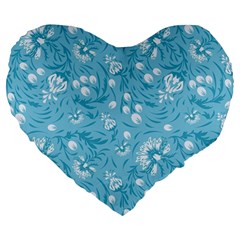 Blue White Flowers Large 19  Premium Heart Shape Cushions by Eskimos