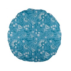 Blue White Flowers Standard 15  Premium Flano Round Cushions by Eskimos