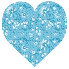 Blue White Flowers Wooden Puzzle Heart by Eskimos